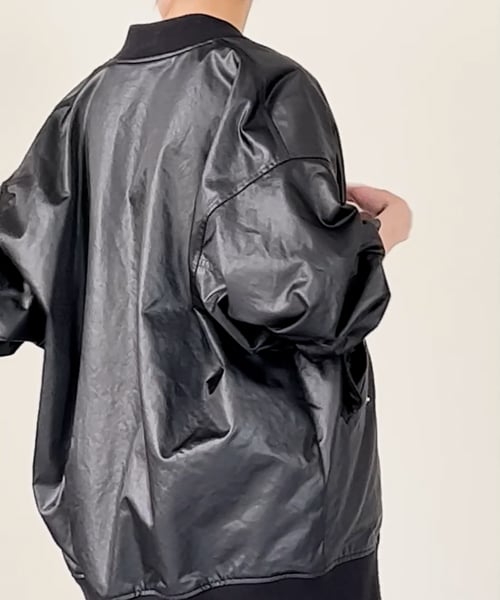 curensology 苦い 2024 FW レザーライクサテンブルゾン ブラック 