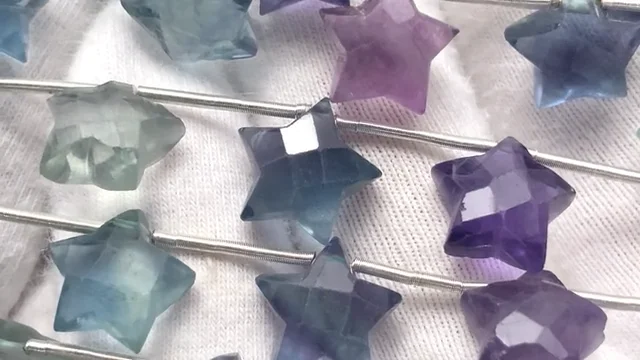 動画】宝石質マルチカラーフローライトAAA- スターカット10×10mm 半連