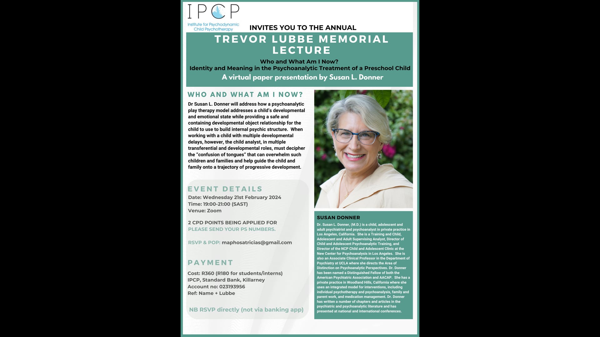 Trevor Lubbe Memorial Lecture 2024: Susan Donner