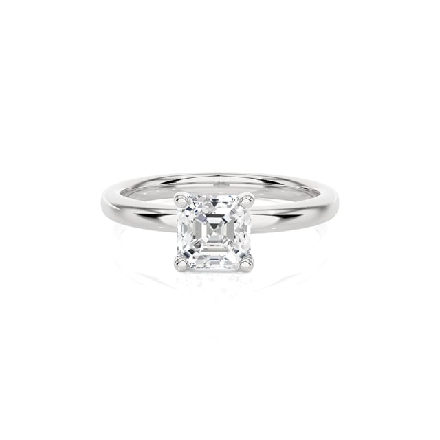 1.00 carat solitaire ring with a lab grown asscher cut diamond in white gold