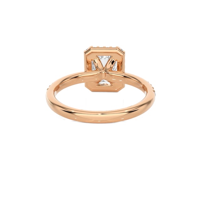 1.00 carat bague solitaire de type auréole avec un diamant de taille radiant en or rouge avec diamants ronds