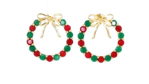 2.50 ct. t.w. Ruby and 2.00 ct. t.w. Emerald Ribbon Wreath Drop Earrings in 18kt Gold Over Sterling