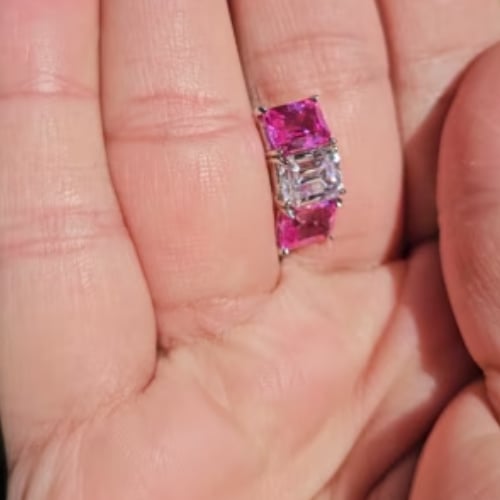 Stacked Pink and Clear Emerald-Cut Earring (9 TCW)