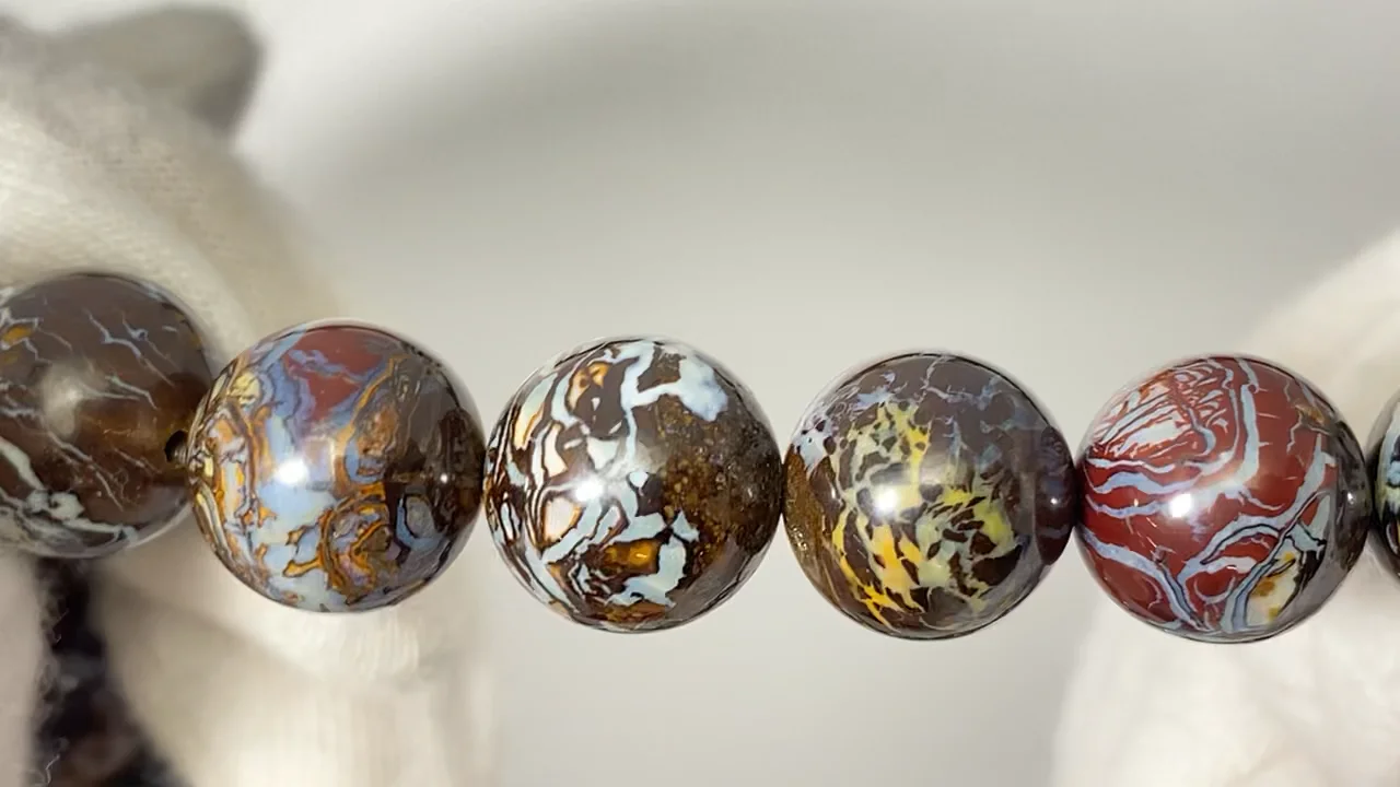 ★トップグレードボルダーオパール 12.5ミリ珠 ブレスレット②(SA+) ade46612c58ceee31985ac4b4e20e8