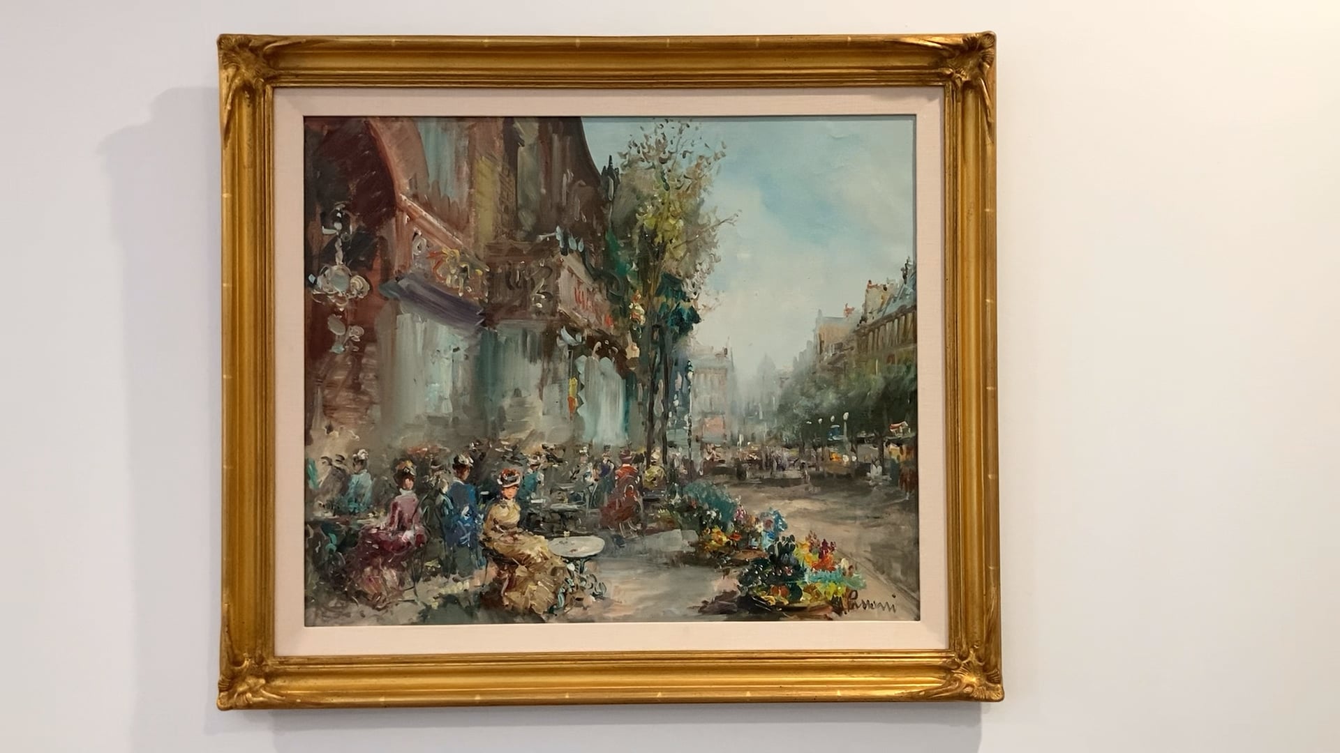 マリオ・パッソーニ作 「Café De Paris」(油絵) Mario Passoni (Italy) 
