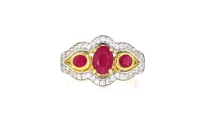 1.40 ct. t.w. Ruby and .40 ct. t.w. White Zircon Ring in 18kt Gold Over Sterling