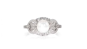 6.5-7mm Cultured Pearl and .11 ct. t.w. Diamond Swirl Ring in Sterling Silver