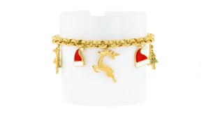 .24 ct. t.w. Multi-Gemstone Christmas Charm Toggle Bracelet with Multicolored Enamel in 18kt Gold Over Sterling
