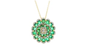 4.90 ct. t.w. Emerald and .50 ct. t.w. White Topaz Flower Necklace in 18kt Gold Over Sterling