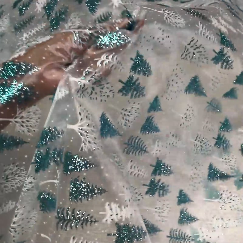 Vidéo: Organza imprimé Noël - Sapin turquoise