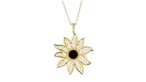 Onyx Filigree Flower Pendant Necklace in 18kt Gold Over Sterling