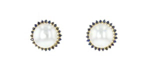 9-9.5mm Cultured Pearl and .20 ct. t.w. Sapphire Earrings in 14kt Yellow Gold