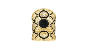 Onyx and Black Enamel Filigree Ring in 18kt Gold Over Sterling