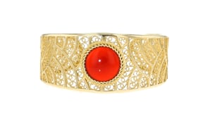 Carnelian Etruscan-Style Filigree Cuff Bracelet in 18kt Gold Over Sterling