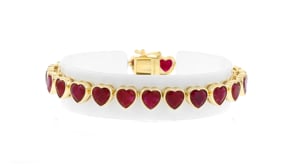 18.00 ct. t.w. Ruby Heart Tennis Bracelet in 18kt Gold Over Sterling