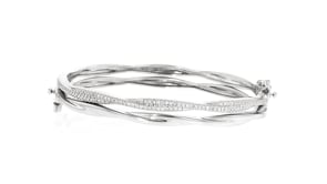 .20 ct. t.w. Diamond Jewelry Set: Two Twisted Bangle Bracelets in Sterling Silver