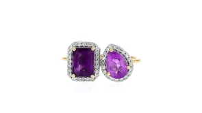1.20 ct. t.w. Amethyst Toi et Moi Ring with .21 ct. t.w. Diamonds in 14kt Yellow Gold