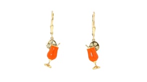 Orange Enamel Tropical Drink Drop Earrings with Yellow Sapphire Accents in 18kt Gold Over Sterling