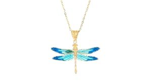 Italian Blue Enamel and 18kt Yellow Gold Dragonfly Pendant Necklace