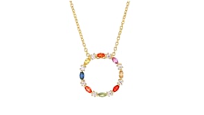 .70 ct. t.w. Multicolored Sapphire and .30 ct. t.w. White Zircon Circle Pendant Necklace in 18kt Gold Over Sterling
