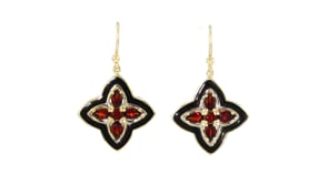 2.30 ct. t.w. Garnet and Black Enamel Clover Drop Earrings in 18kt Gold Over Sterling