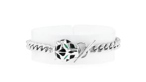 Italian Black and Green Enamel Panther Head Toggle Bracelet in Sterling Silver