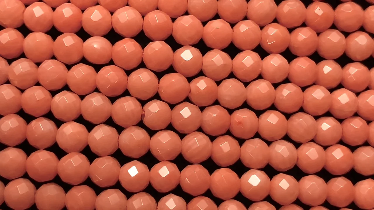 動画】【素晴らしい輝き】ピンクオレンジコーラル(染) ラウンドカット