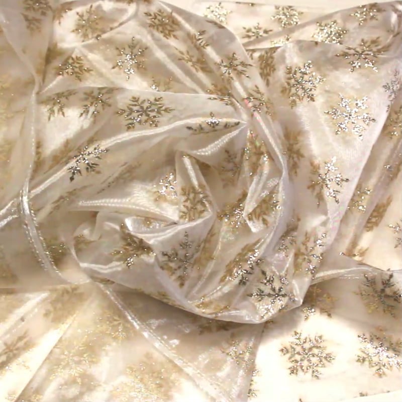 Vidéo: Organza imprimé Noël - Flocon de neige doré