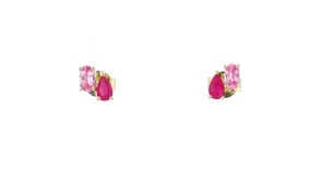 .40 ct. t.w. Pink Sapphire and .40 ct. t.w. Ruby Toi et Moi Earrings in 14kt Yellow Gold