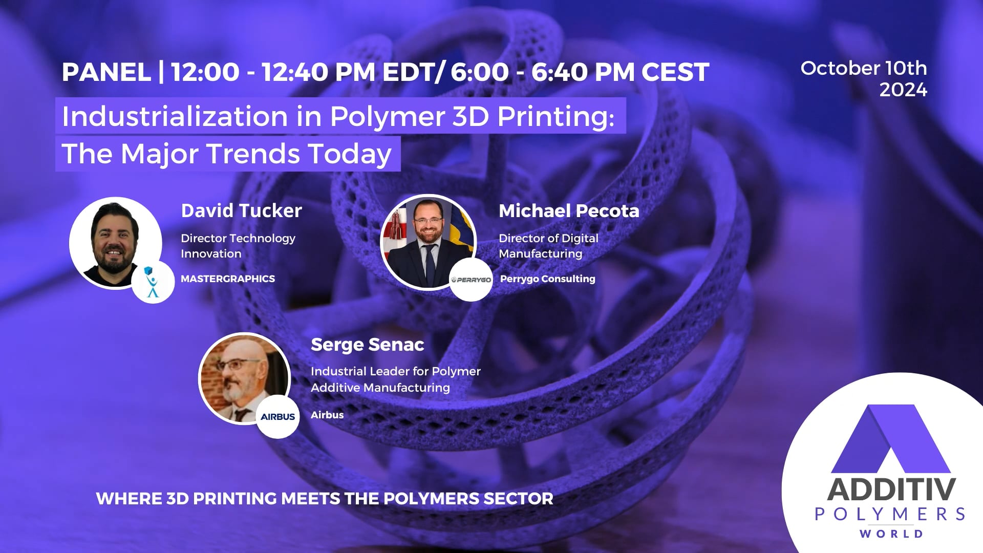PANEL 3 - Industrialization in Polymer 3D Printing- The Major Trends Today