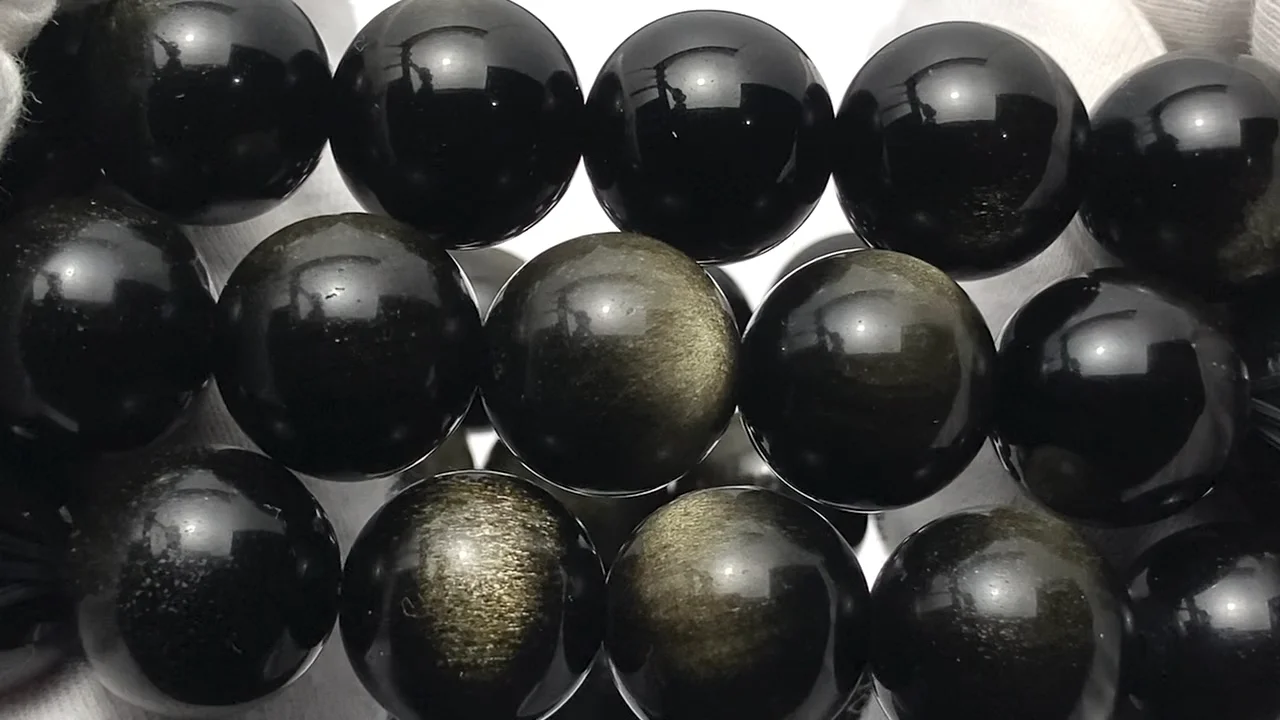 ゴールデンシャインオブシディアン ラウンド14mm ブレスレット｜天然石 