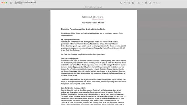 Formulierungshilfen für wichtige Stellen im Auto-Webinar