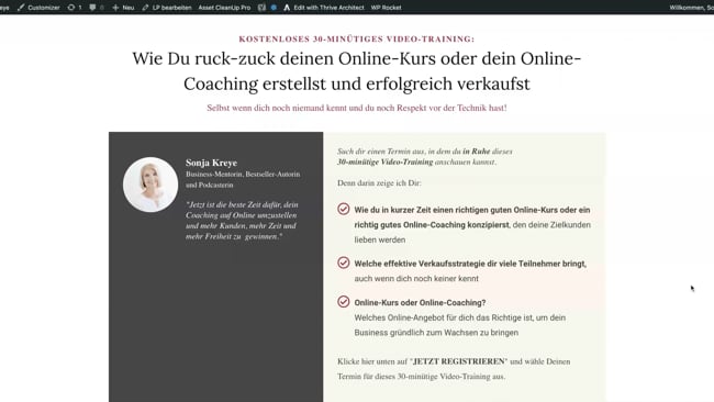 Auto-Webinar Anmeldeseite texten