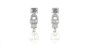 10-10.5mm Shell Pearl and 3.60 ct. t.w. CZ Vintage-Style Drop Earrings in Sterling Silver