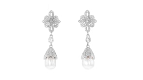 7-7.5mm Cultured Pearl and 1.90 ct. t.w. White Topaz Drop Earrings in Sterling Silver