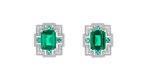 5.60 ct. t.w. Simulated Emerald and .20 ct. t.w. CZ Earrings in Sterling Silver