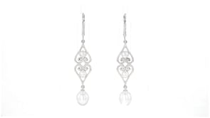 4-7.5mm Cultured Pearl Scrolled Heart Drop Earrings in Sterling Silver