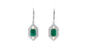 Opal, 2.90 ct. t.w. Emerald and 1.00 ct. t.w. White Zircon Drop Earrings in Sterling Silver