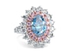 Lab Grown Diamond Oval-Shaped Blue, Pink and White Halo Engagement Ring in Platinum and 18K Rose Gold &#40;4 ct. tw.&#41;