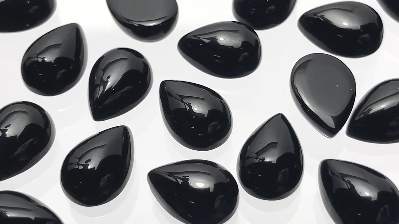 ブラジル産モリオン（黒水晶） ペアシェイプ カボション12×8mm 2個