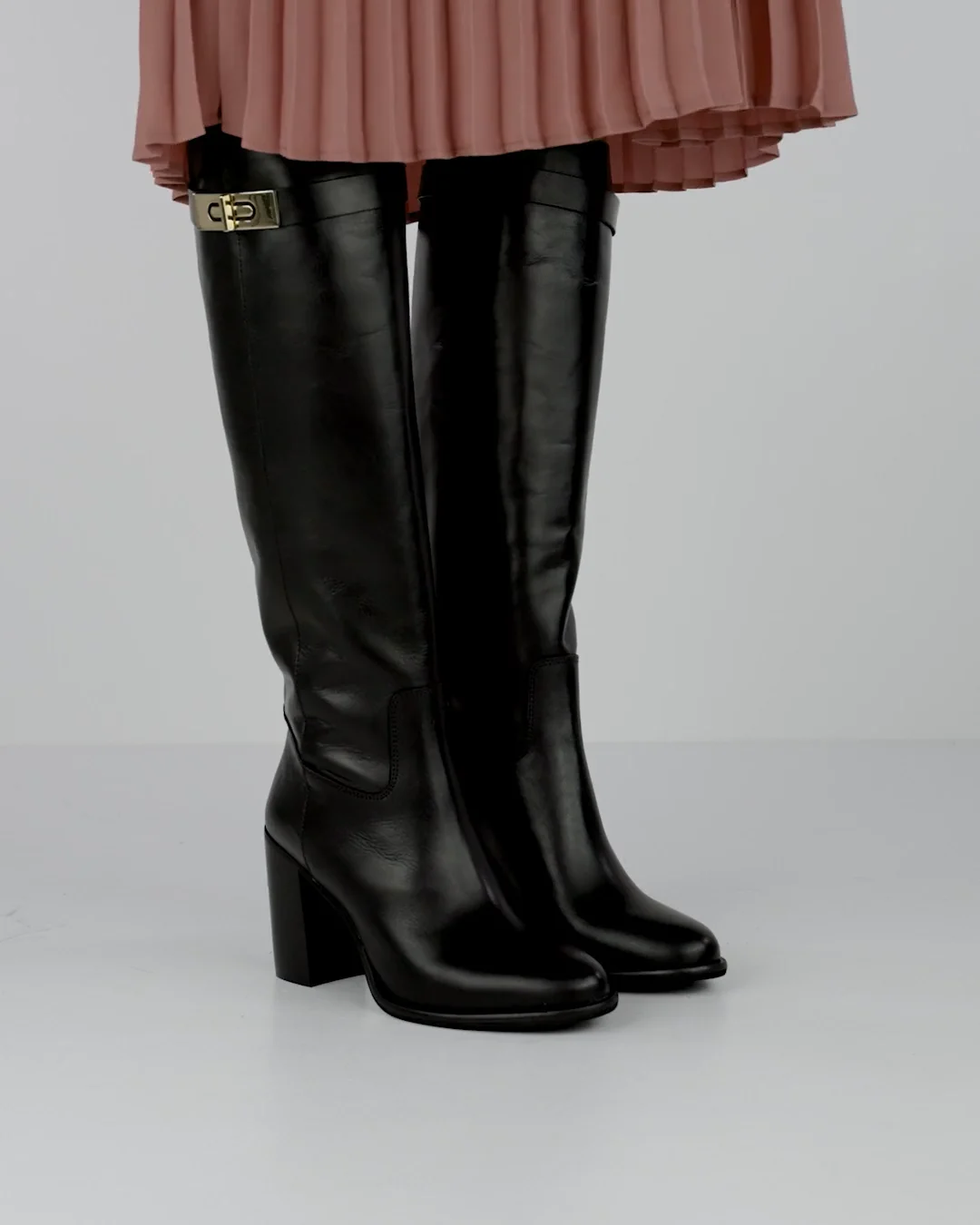 Stivali tacco 8cm pelle nero Barca Stores