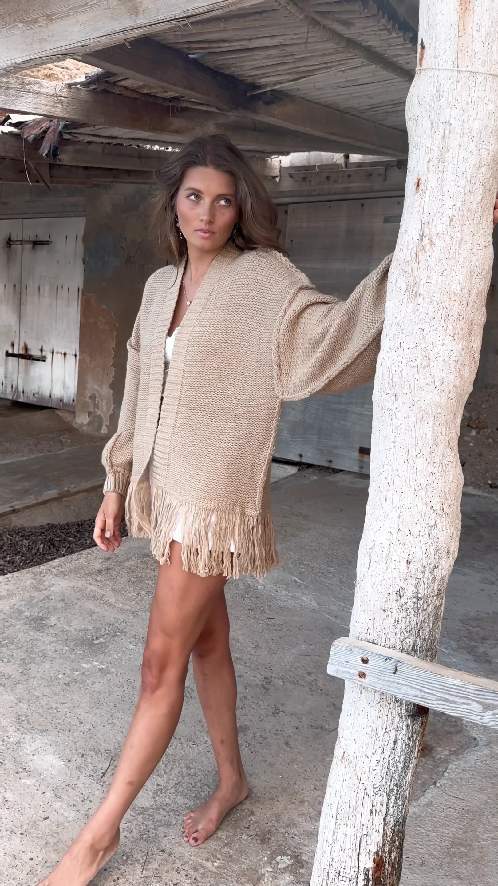 Midi Fringe Jacket Fermina Sand