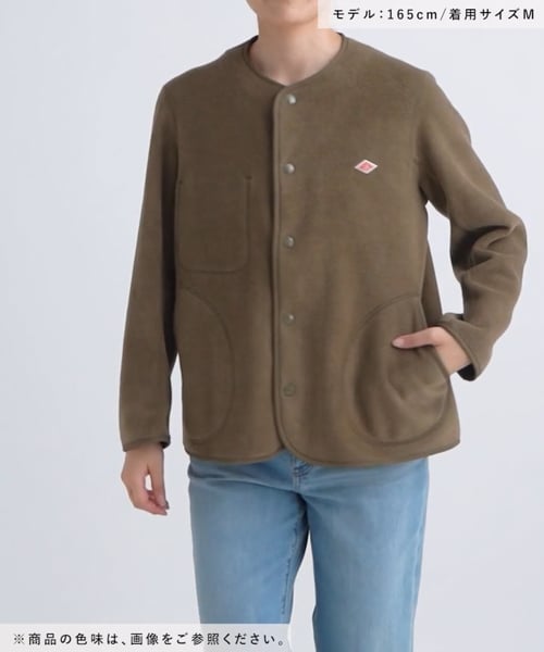DANTON フリース ノーカラージャケット ロゴ ワッペン 34 ブラウン DANTON フリース ノーカラージャケット ロゴ ワッペン 34 ブラウン