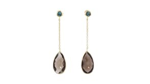 16.00 ct. t.w. Smoky Quartz and .50 ct. t.w. London Blue Topaz Drop Earrings in 18kt Gold Over Sterling