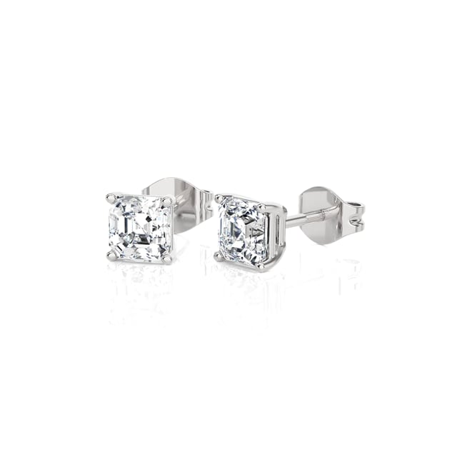 2.00 carat solitaire earrings in white gold with asscher cut diamonds