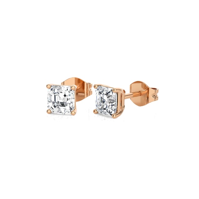4.00 Karat Solitär Ohrringe mit asscher geschliffenen Labordiamanten aus Rotgold