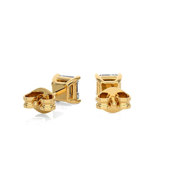 2.00 quilates pendientes solitario diamantes talla de corte asscher en oro amarillo