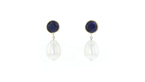 9.5-10mm Cultured Pearl and 3.50 ct. t.w. Sapphire Drop Earrings in 14kt Yellow Gold