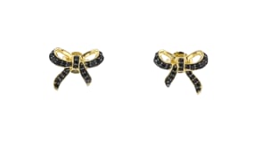 .20 ct. t.w. Black Spinel and .10 ct. t.w. White Topaz Jewelry Set: Two Pairs of Bow Earrings in 18kt Gold Over Sterling