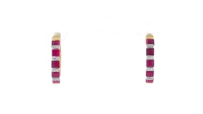 2.60 ct. t.w. Ruby Hoop Earrings with Diamond Accents in 18kt Gold Over Sterling